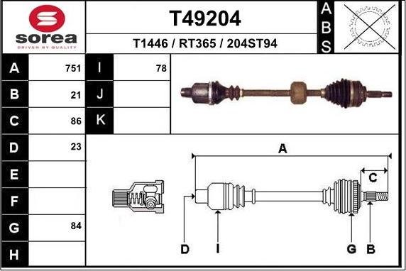 EAI T49204 - Приводний вал autozip.com.ua