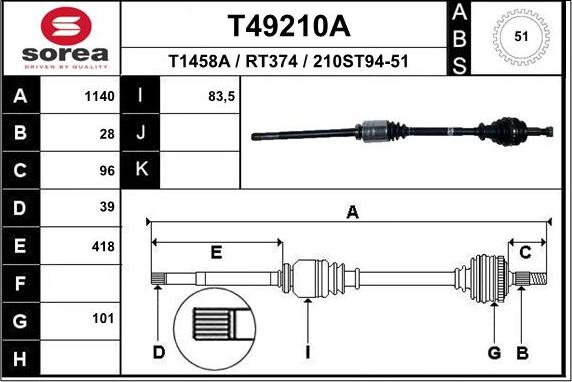 EAI T49210A - Приводний вал autozip.com.ua