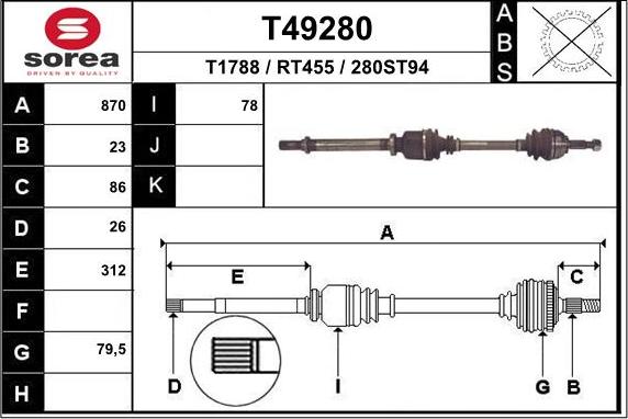 EAI T49280 - Приводний вал autozip.com.ua