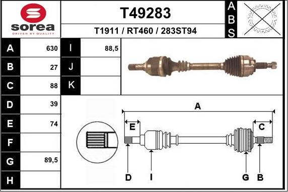 EAI T49283 - Приводний вал autozip.com.ua