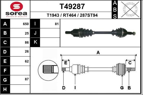 EAI T49287 - Приводний вал autozip.com.ua