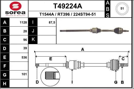 EAI T49224A - Приводний вал autozip.com.ua