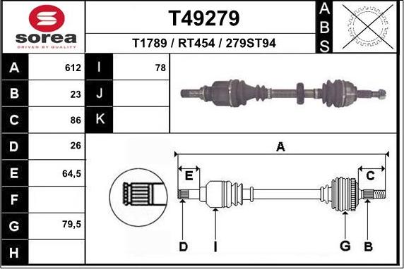 EAI T49279 - Приводний вал autozip.com.ua