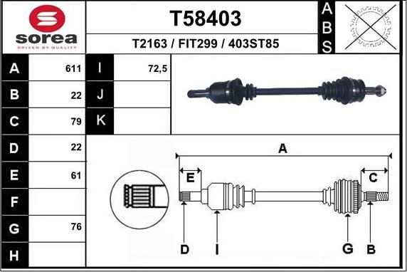 EAI T58403 - Приводний вал autozip.com.ua