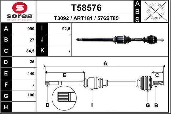 EAI T58576 - Приводний вал autozip.com.ua