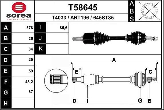 EAI T58645 - Приводний вал autozip.com.ua