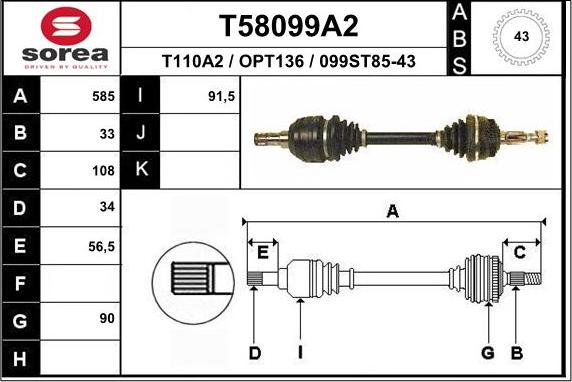 EAI T58099A2 - Приводний вал autozip.com.ua