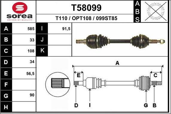 EAI T58099 - Приводний вал autozip.com.ua