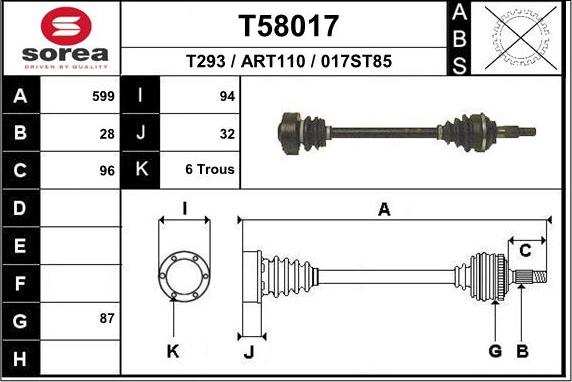 EAI T58017 - Приводний вал autozip.com.ua