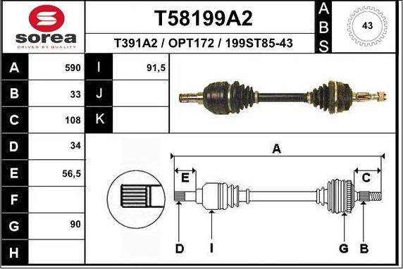 EAI T58199A2 - Приводний вал autozip.com.ua