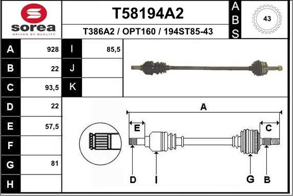 EAI T58194A2 - Приводний вал autozip.com.ua