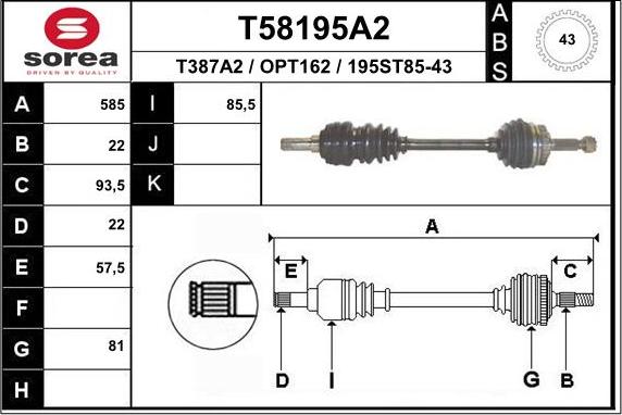 EAI T58195A2 - Приводний вал autozip.com.ua