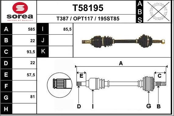 EAI T58195 - Приводний вал autozip.com.ua