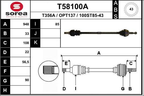 EAI T58100A - Приводний вал autozip.com.ua