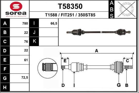EAI T58350 - Приводний вал autozip.com.ua