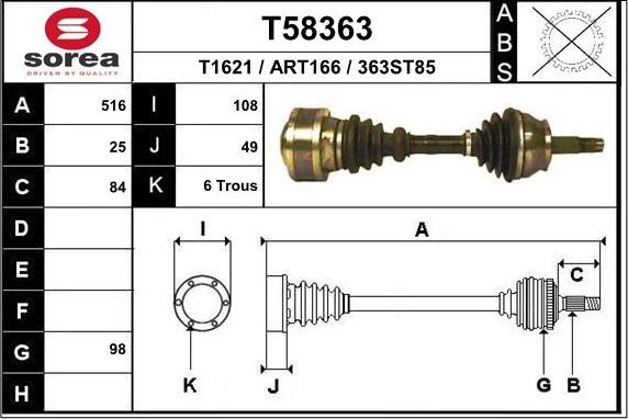 EAI T58363 - Приводний вал autozip.com.ua