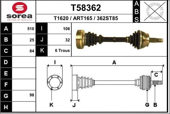 EAI T58362 - Приводний вал autozip.com.ua