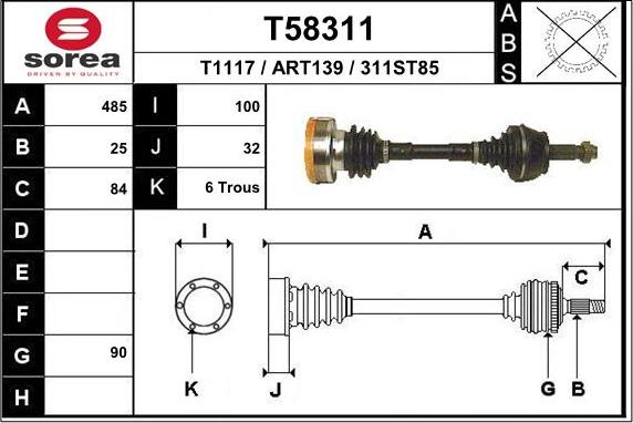 EAI T58311 - Приводний вал autozip.com.ua