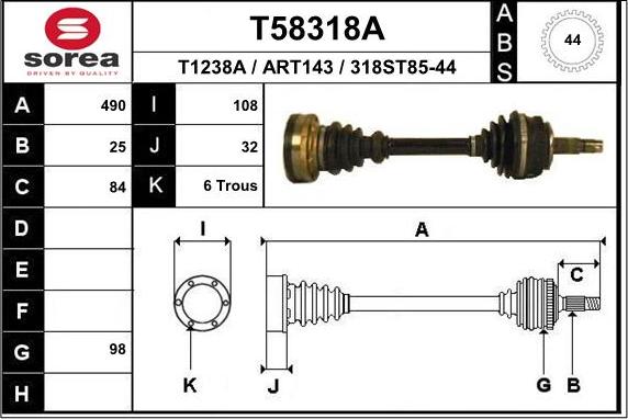 EAI T58318A - Приводний вал autozip.com.ua