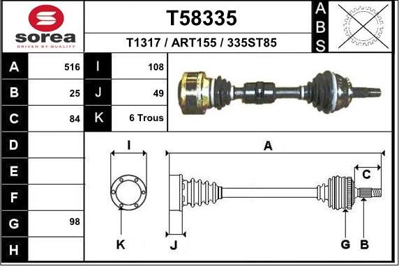 EAI T58335 - Приводний вал autozip.com.ua