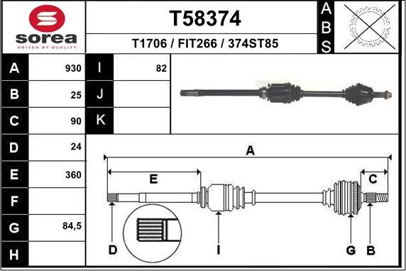 EAI T58374 - Приводний вал autozip.com.ua