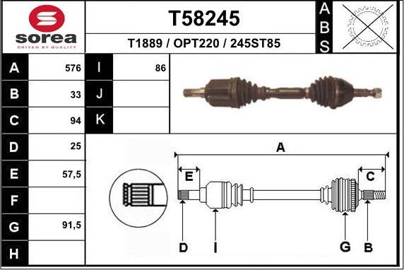 EAI T58245 - Приводний вал autozip.com.ua