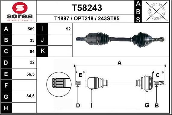 EAI T58243 - Приводний вал autozip.com.ua