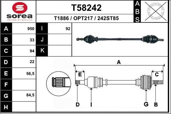 EAI T58242 - Приводний вал autozip.com.ua