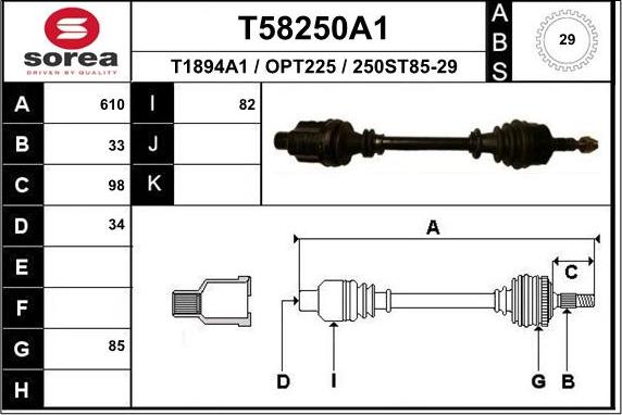 EAI T58250A1 - Приводний вал autozip.com.ua