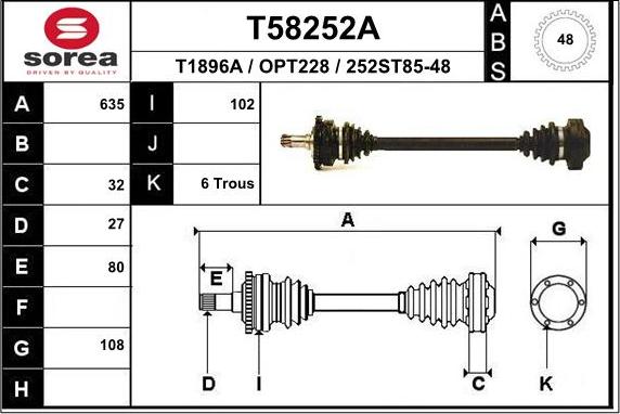 EAI T58252A - Приводний вал autozip.com.ua