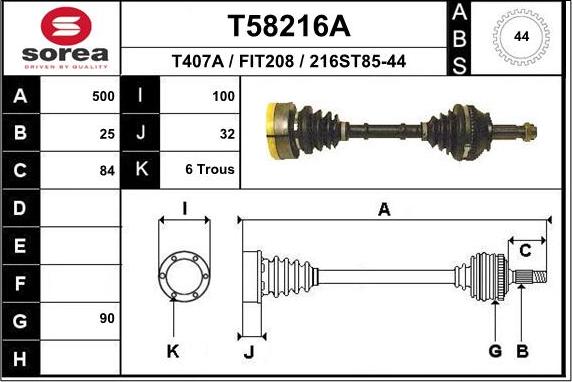 EAI T58216A - Приводний вал autozip.com.ua