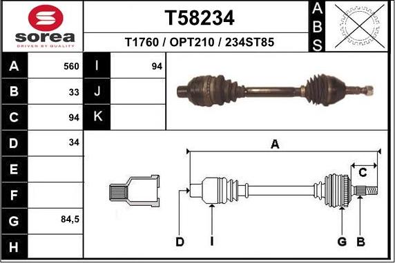 EAI T58234 - Приводний вал autozip.com.ua