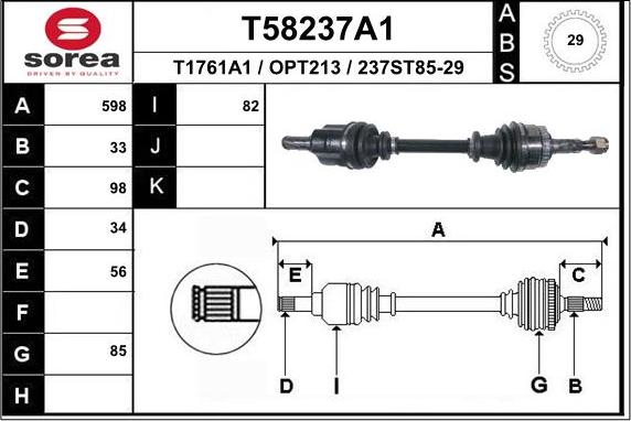 EAI T58237A1 - Приводний вал autozip.com.ua