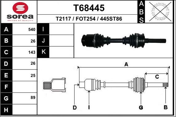 EAI T68445 - Приводний вал autozip.com.ua