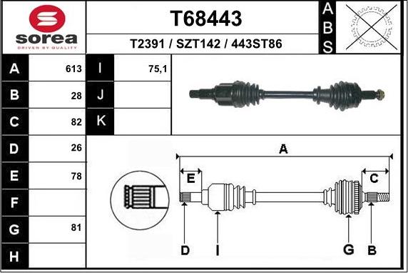 EAI T68443 - Приводний вал autozip.com.ua