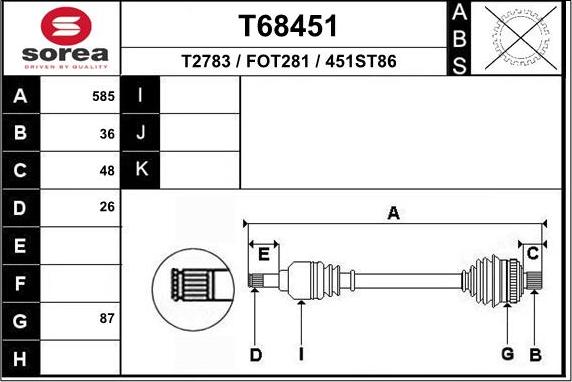 EAI T68451 - Приводний вал autozip.com.ua