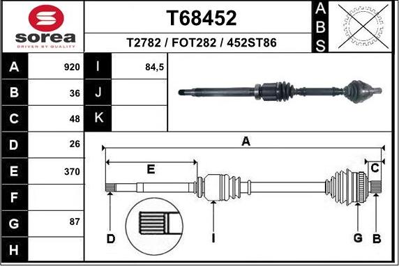 EAI T68452 - Приводний вал autozip.com.ua