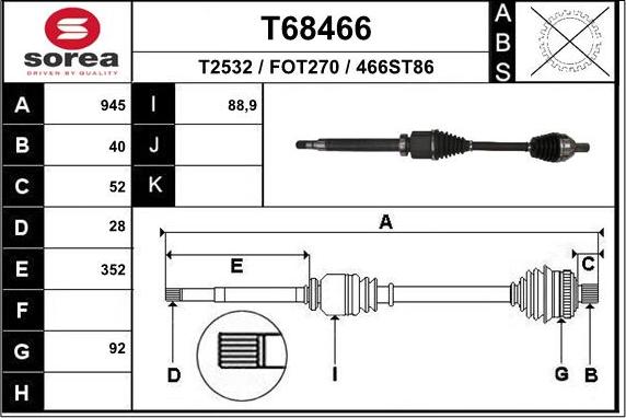 EAI T68466 - Приводний вал autozip.com.ua