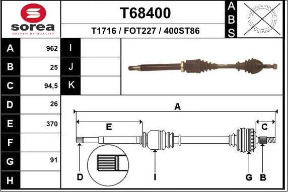 EAI T68400 - Приводний вал autozip.com.ua