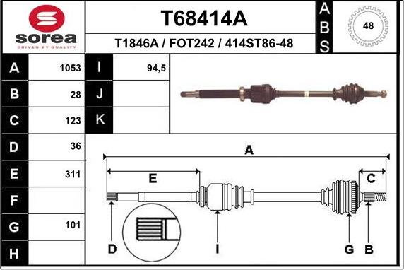 EAI T68414A - Приводний вал autozip.com.ua