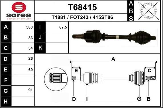 EAI T68415 - Приводний вал autozip.com.ua