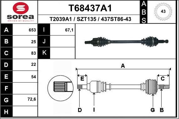 EAI T68437A1 - Приводний вал autozip.com.ua