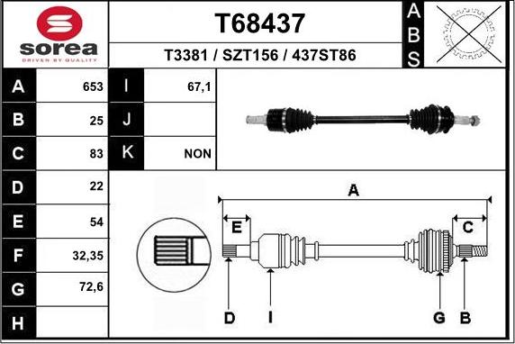 EAI T68437 - Приводний вал autozip.com.ua