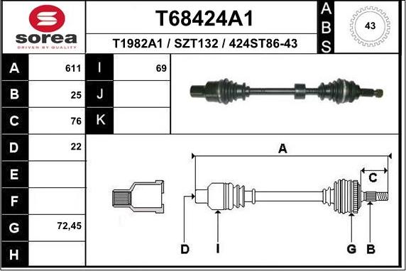 EAI T68424A1 - Приводний вал autozip.com.ua