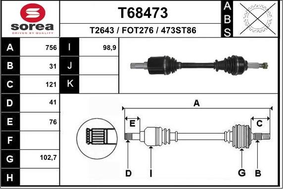 EAI T68473 - Приводний вал autozip.com.ua