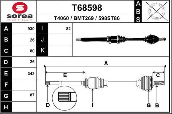 EAI T68598 - Приводний вал autozip.com.ua