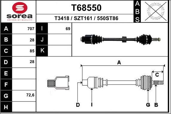 EAI T68550 - Приводний вал autozip.com.ua