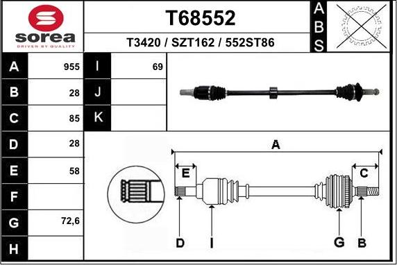 EAI T68552 - Приводний вал autozip.com.ua