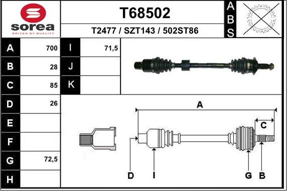 EAI T68502 - Приводний вал autozip.com.ua