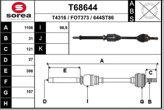 EAI T68644 - Приводний вал autozip.com.ua